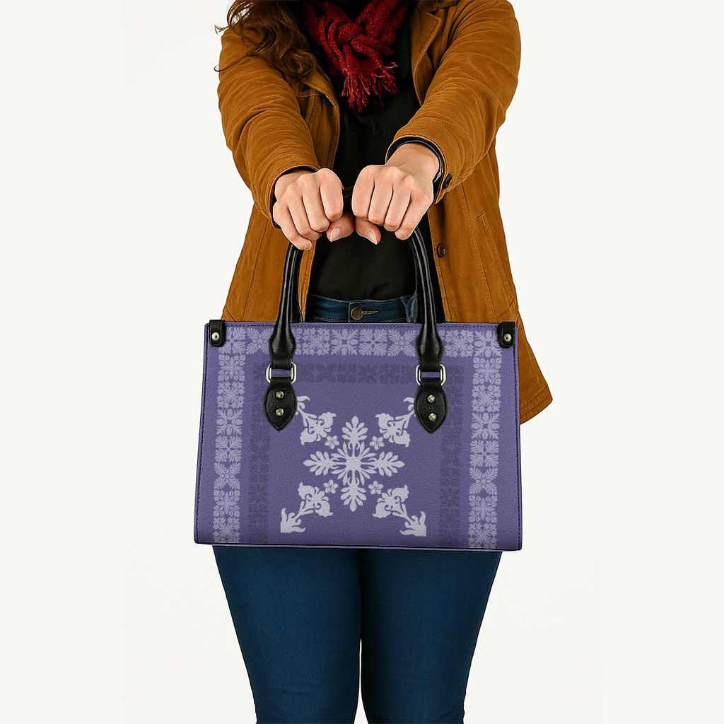 Hawaiian Quilt Block Design Leather Bag Purple Hawaii Culture Motifs - Polynesian Pride