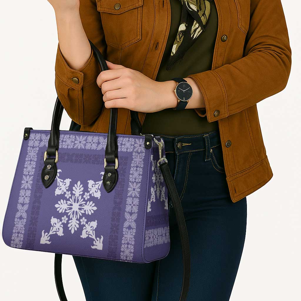 Hawaiian Quilt Block Design Leather Bag Purple Hawaii Culture Motifs - Polynesian Pride