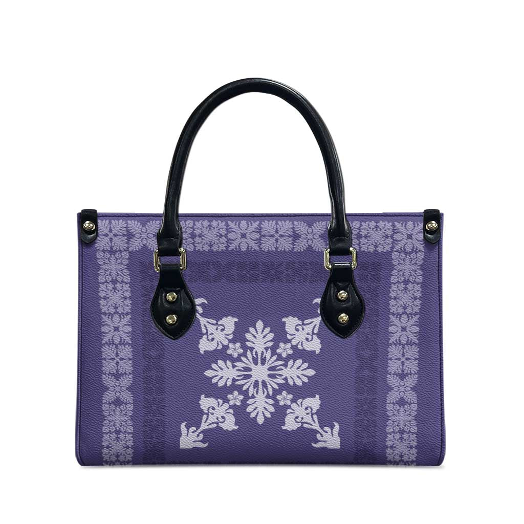 Hawaiian Quilt Block Design Leather Bag Purple Hawaii Culture Motifs - Polynesian Pride