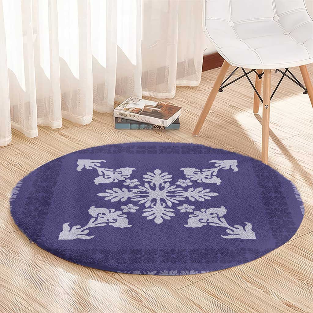 Hawaiian Quilt Block Design Round Carpet Purple Hawaii Culture Motifs - Polynesian Pride