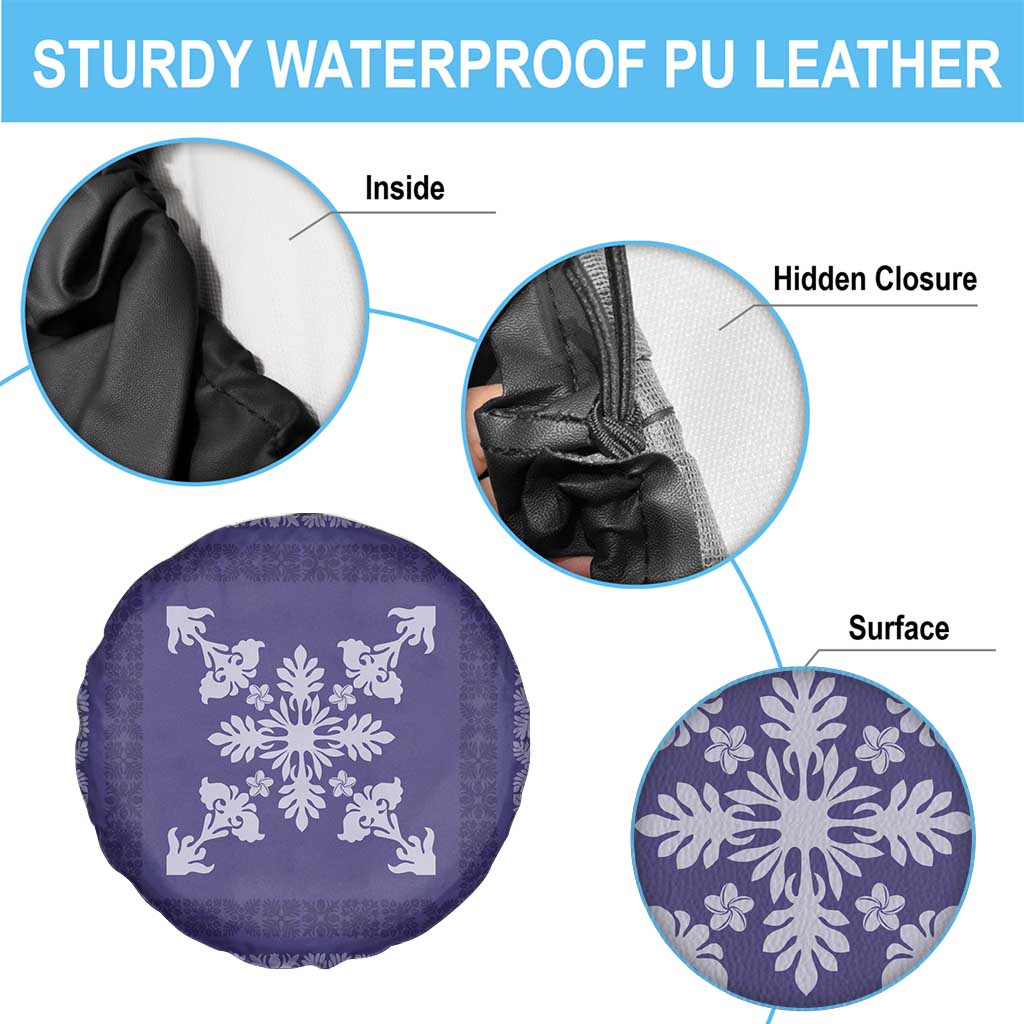 Hawaiian Quilt Block Design Spare Tire Cover Purple Hawaii Culture Motifs - Polynesian Pride