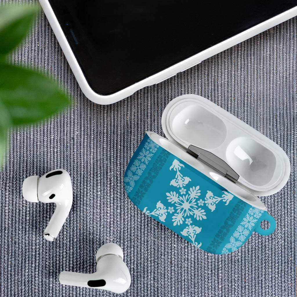 Hawaiian Quilt Block Design AirPods Case Teal Hawaii Culture Motifs - Polynesian Pride
