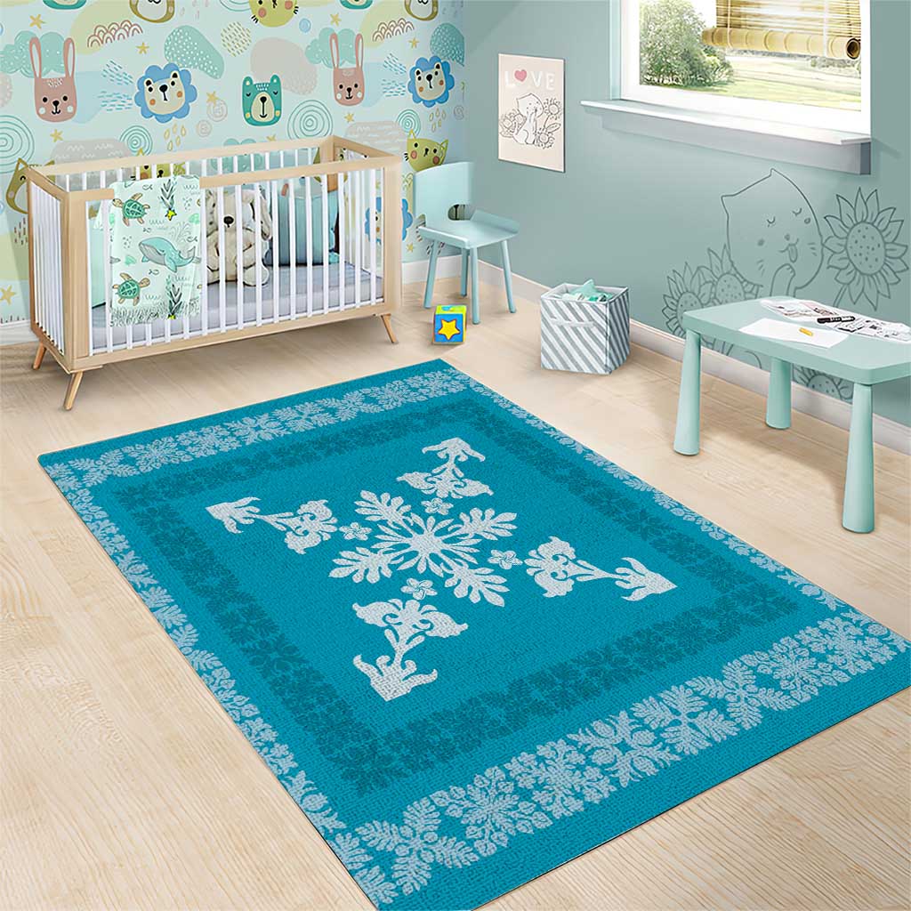 Hawaiian Quilt Block Design Area Rug Teal Hawaii Culture Motifs - Polynesian Pride