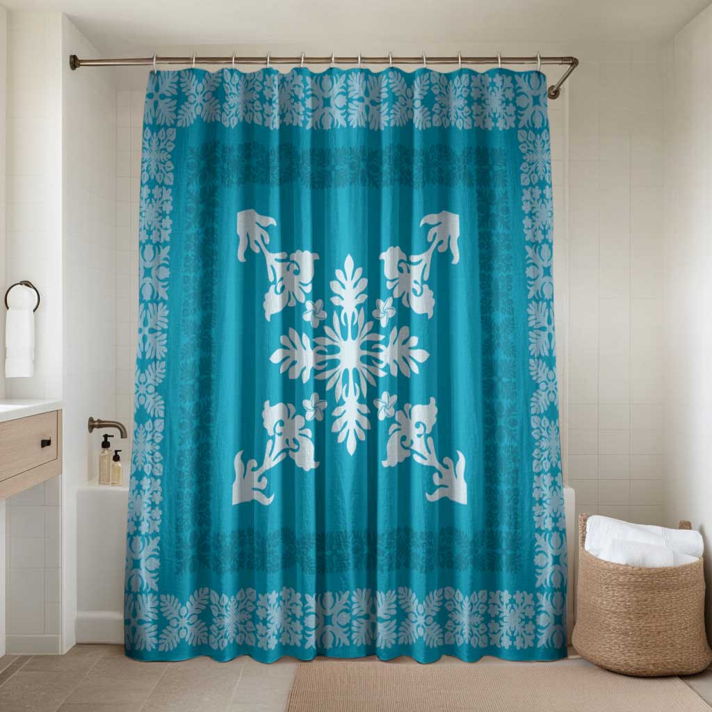 Hawaiian Quilt Block Design Bathroom Set Teal Hawaii Culture Motifs - Polynesian Pride