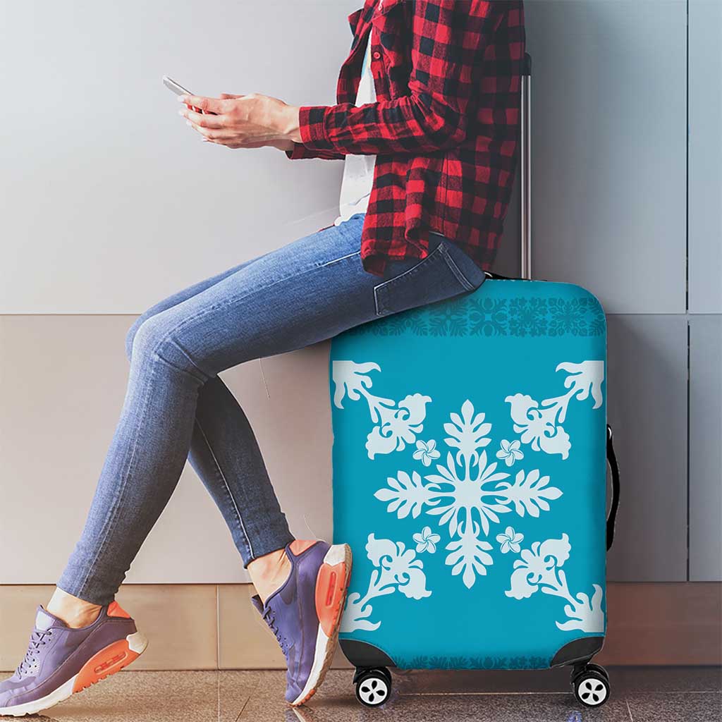 Hawaiian Quilt Block Design Luggage Cover Teal Hawaii Culture Motifs - Polynesian Pride