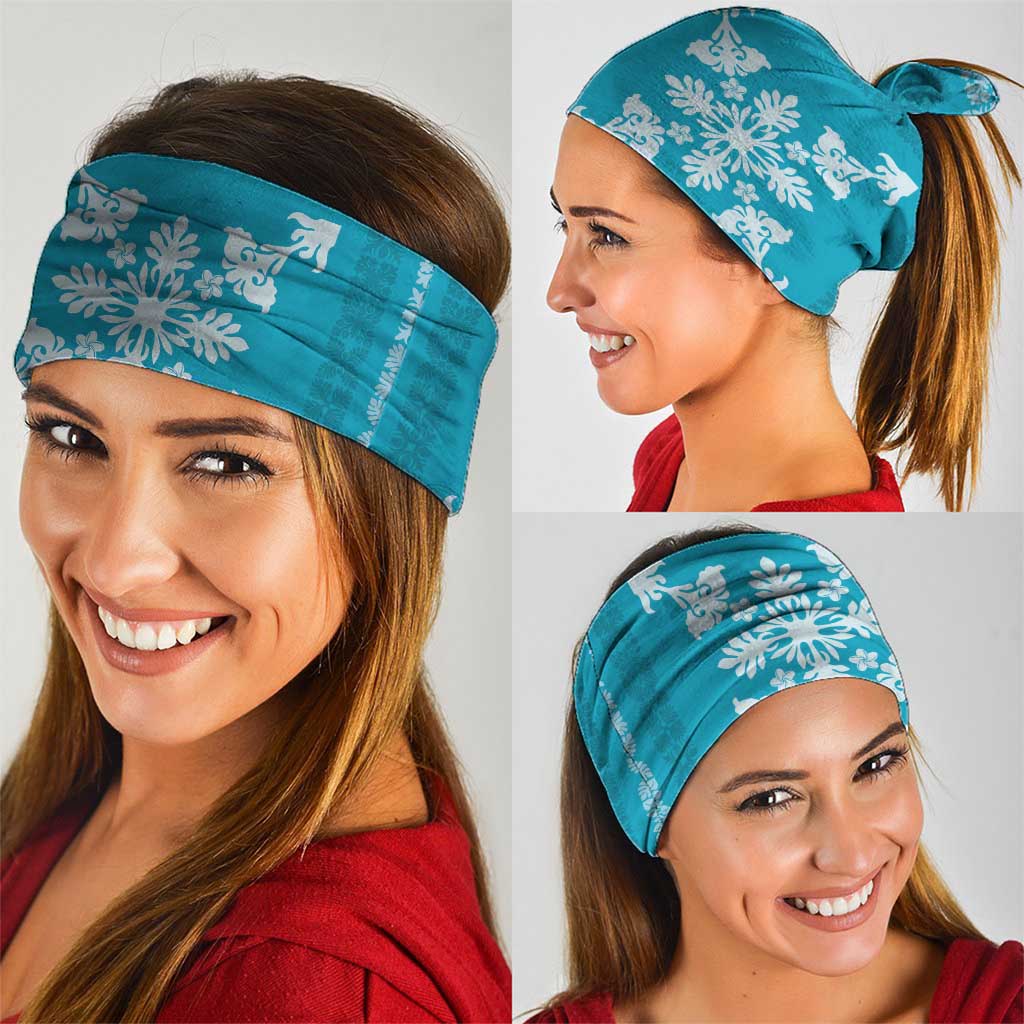 Hawaiian Quilt Block Design Neck Gaiter Teal Hawaii Culture Motifs - Polynesian Pride