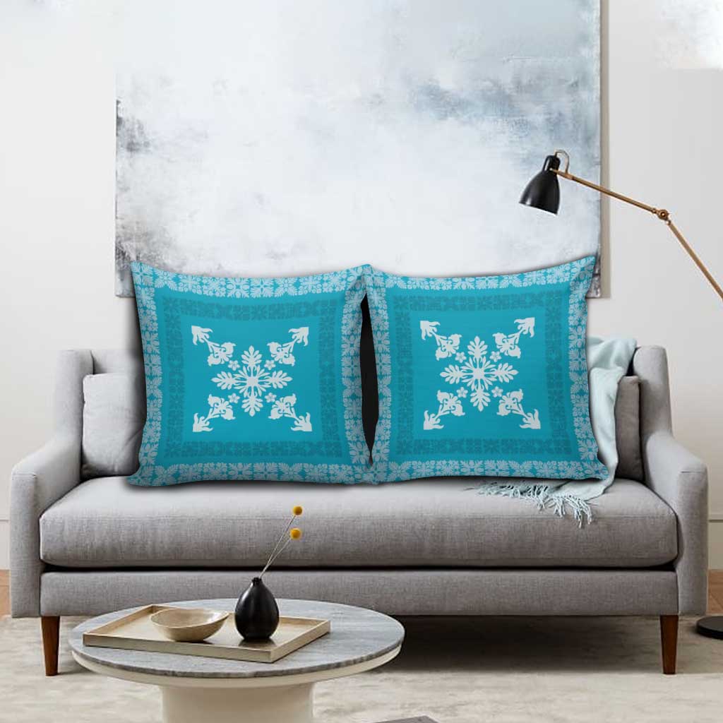Hawaiian Quilt Block Design Pillow Cover Teal Hawaii Culture Motifs - Polynesian Pride