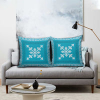 Hawaiian Quilt Block Design Pillow Cover Teal Hawaii Culture Motifs - Polynesian Pride