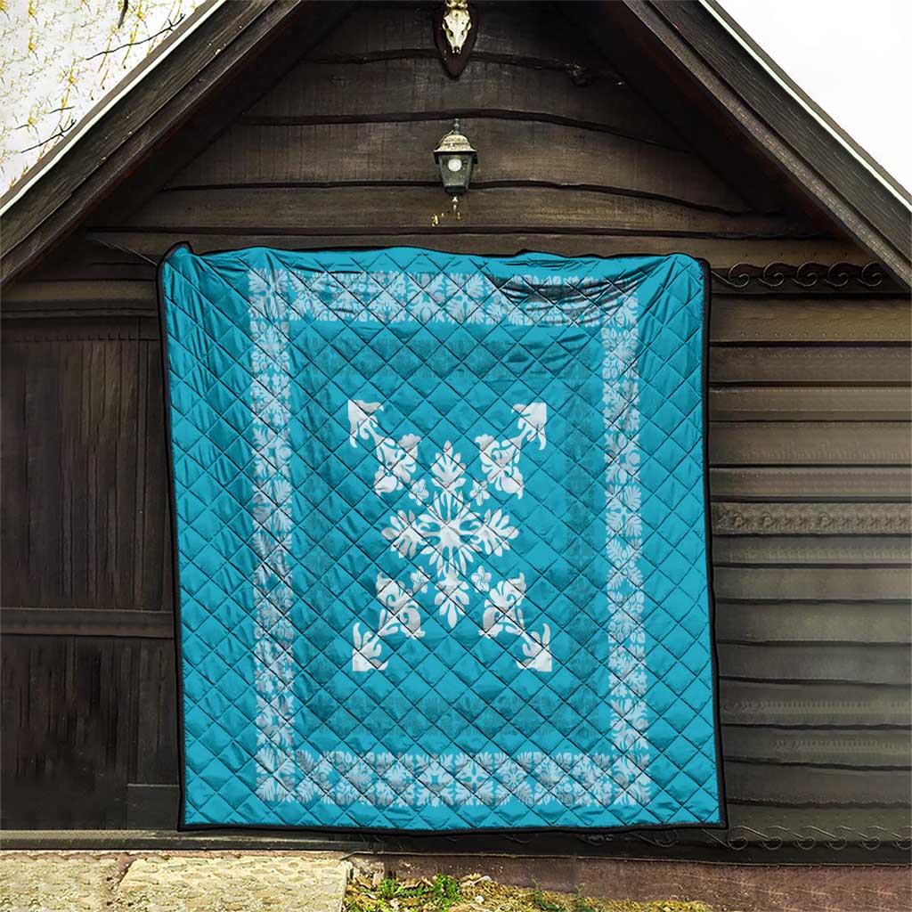 Hawaiian Quilt Block Design Quilt Teal Hawaii Culture Motifs - Polynesian Pride