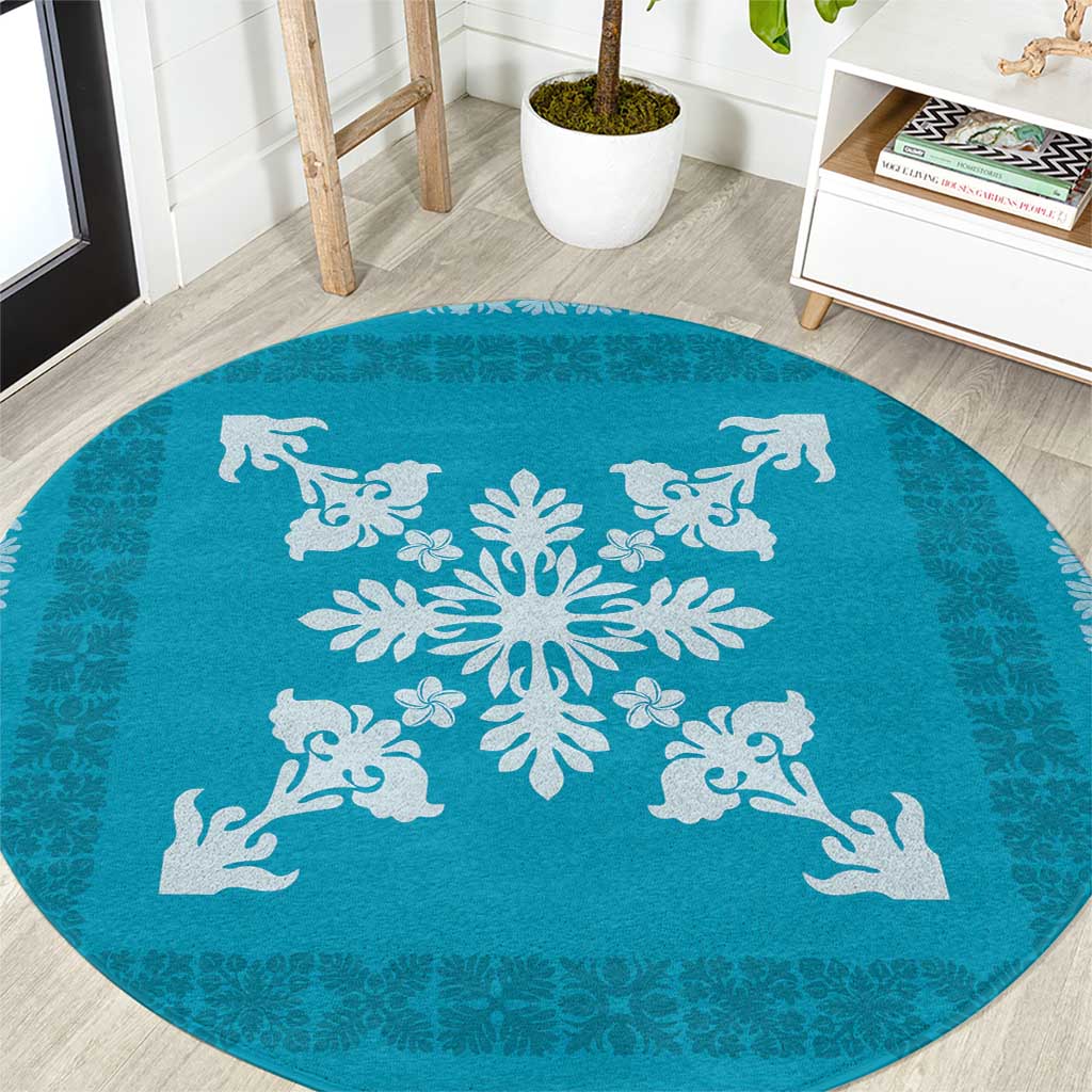 Hawaiian Quilt Block Design Round Carpet Teal Hawaii Culture Motifs LT9 Teal - Polynesian Pride