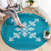 Hawaiian Quilt Block Design Round Carpet Teal Hawaii Culture Motifs LT9 - Polynesian Pride