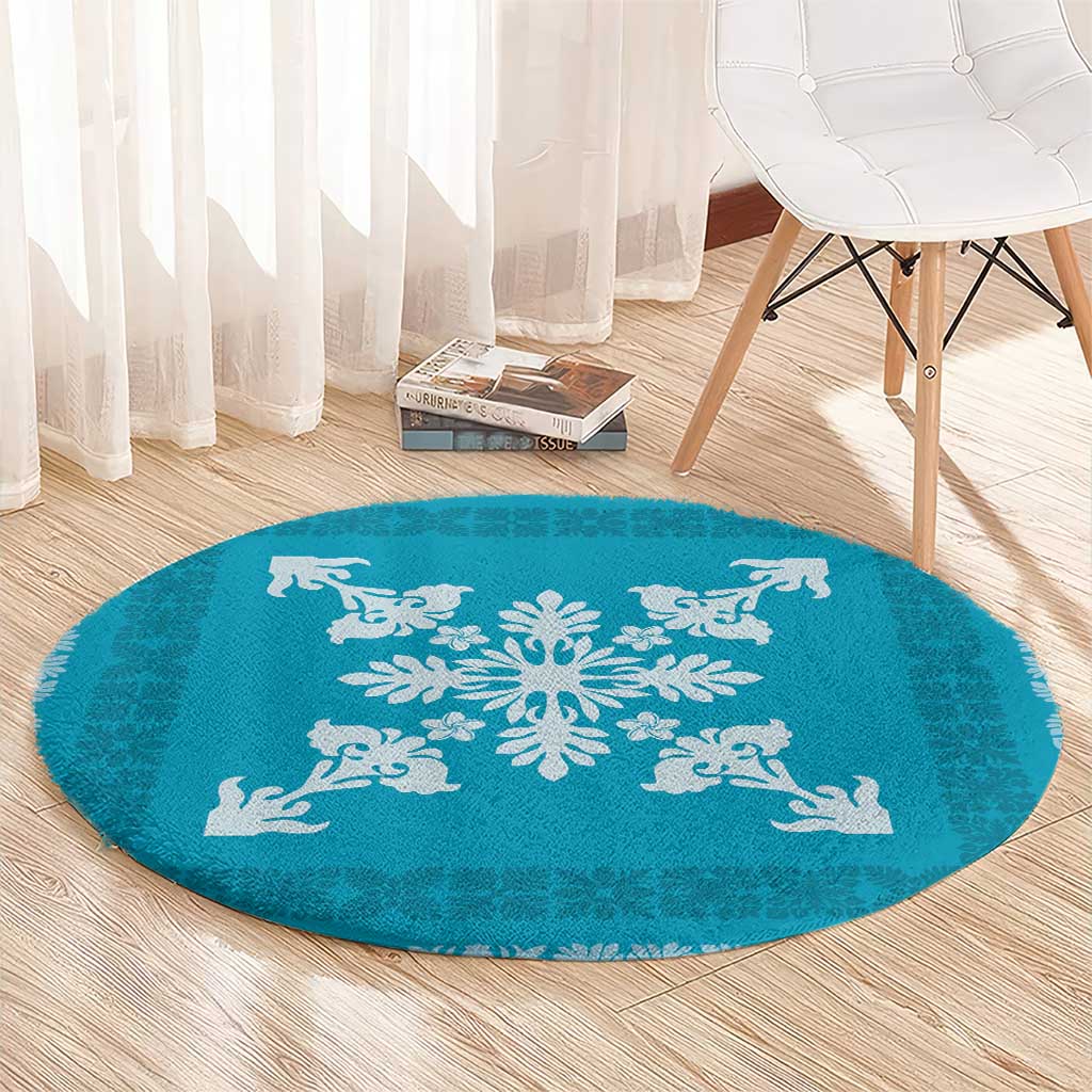Hawaiian Quilt Block Design Round Carpet Teal Hawaii Culture Motifs LT9 - Polynesian Pride