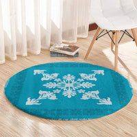 Hawaiian Quilt Block Design Round Carpet Teal Hawaii Culture Motifs LT9 - Polynesian Pride