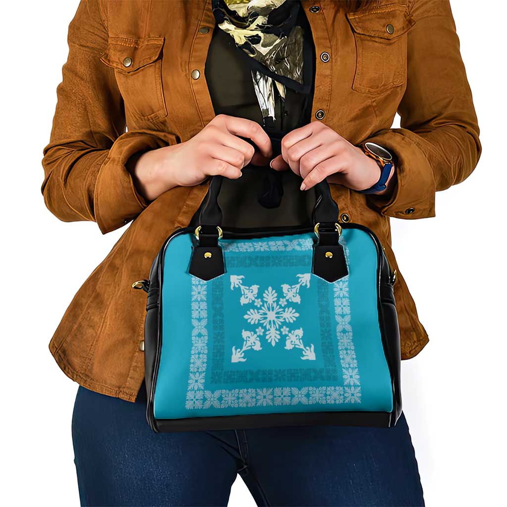Hawaiian Quilt Block Design Shoulder Handbag Teal Hawaii Culture Motifs - Polynesian Pride