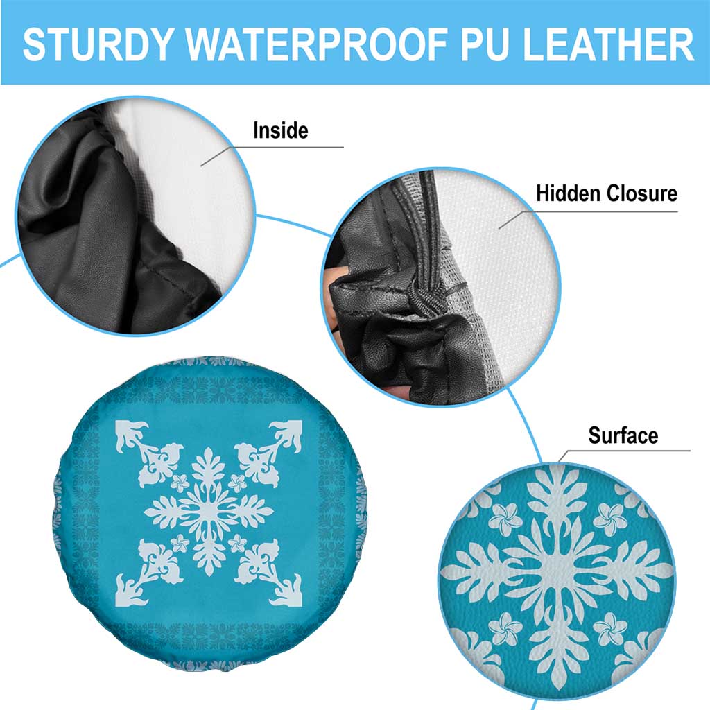 Hawaiian Quilt Block Design Spare Tire Cover Teal Hawaii Culture Motifs - Polynesian Pride