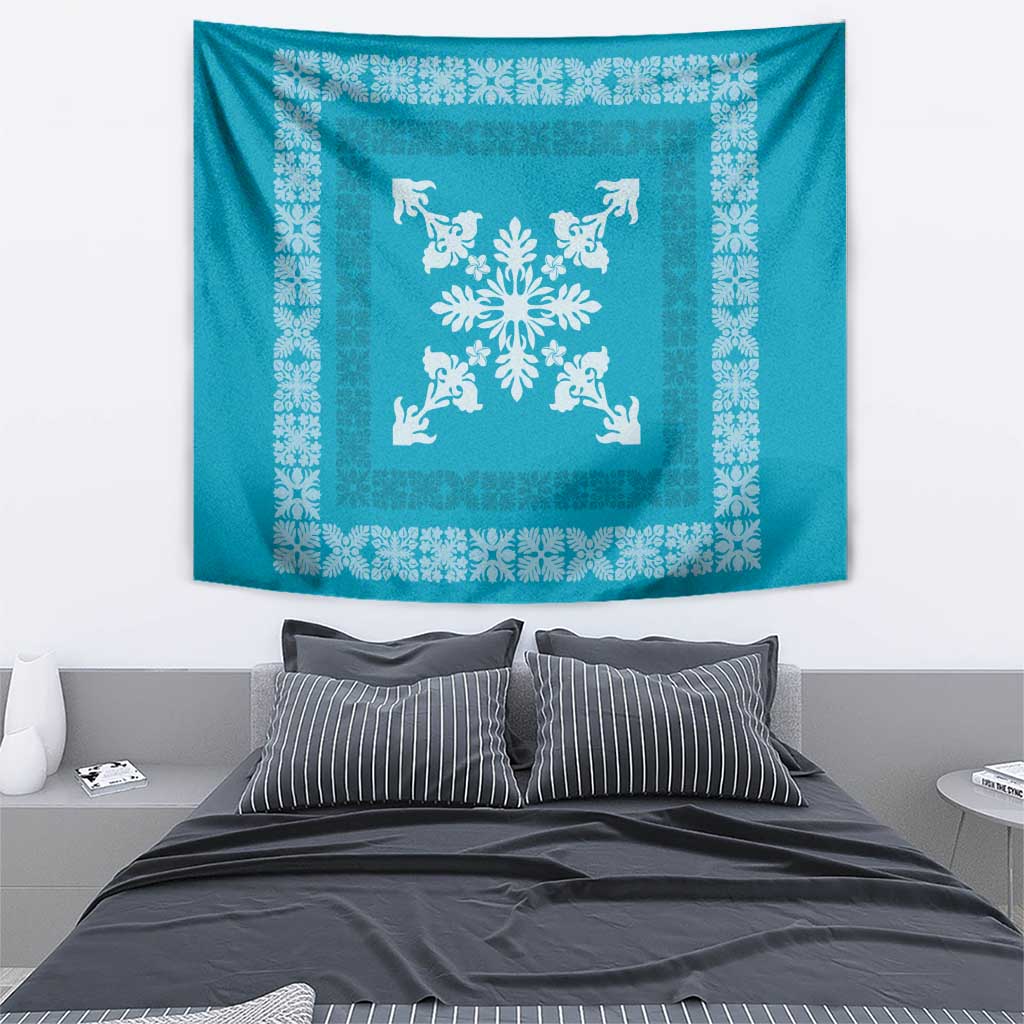 Hawaiian Quilt Block Design Tapestry Teal Hawaii Culture Motifs LT9 - Polynesian Pride