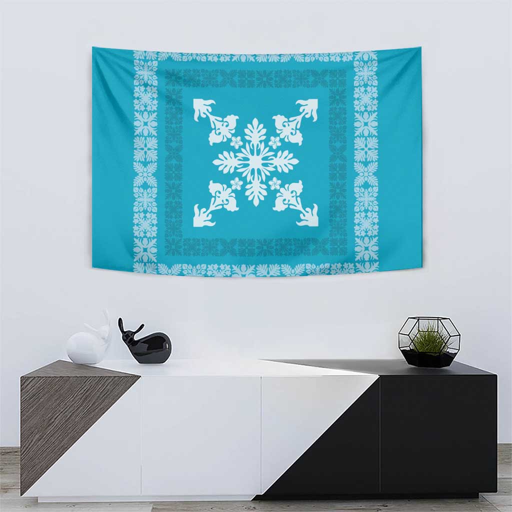 Hawaiian Quilt Block Design Tapestry Teal Hawaii Culture Motifs LT9 - Polynesian Pride