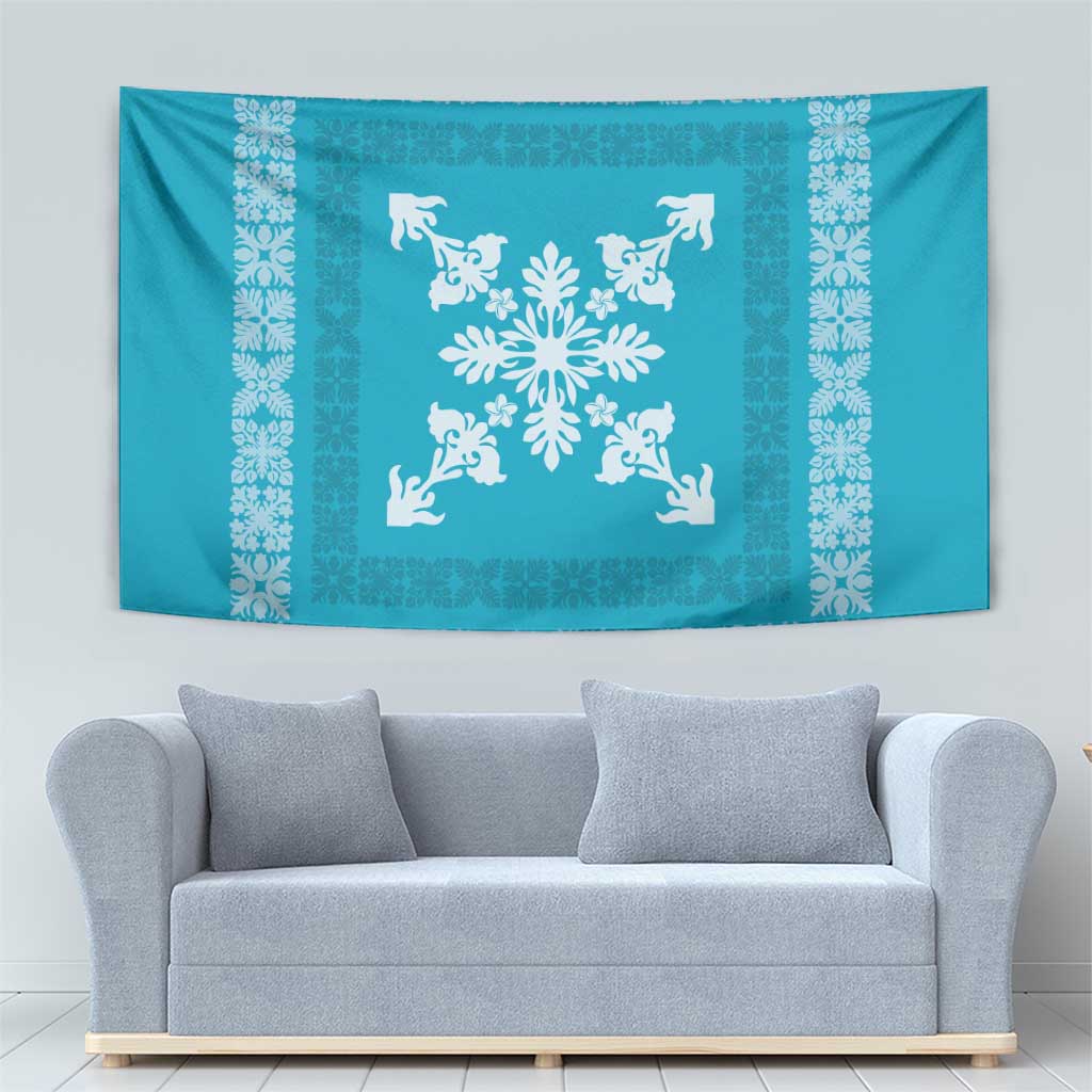 Hawaiian Quilt Block Design Tapestry Teal Hawaii Culture Motifs LT9 - Polynesian Pride