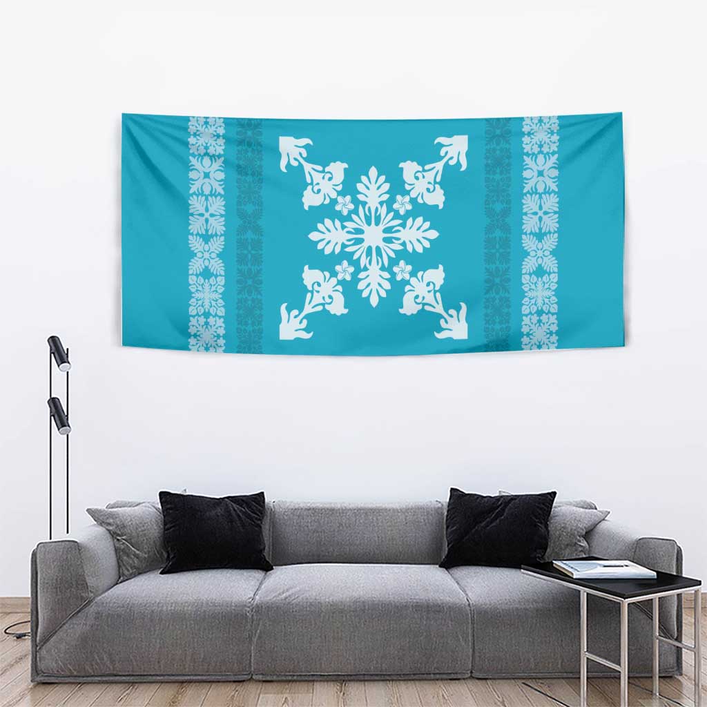 Hawaiian Quilt Block Design Tapestry Teal Hawaii Culture Motifs LT9 - Polynesian Pride