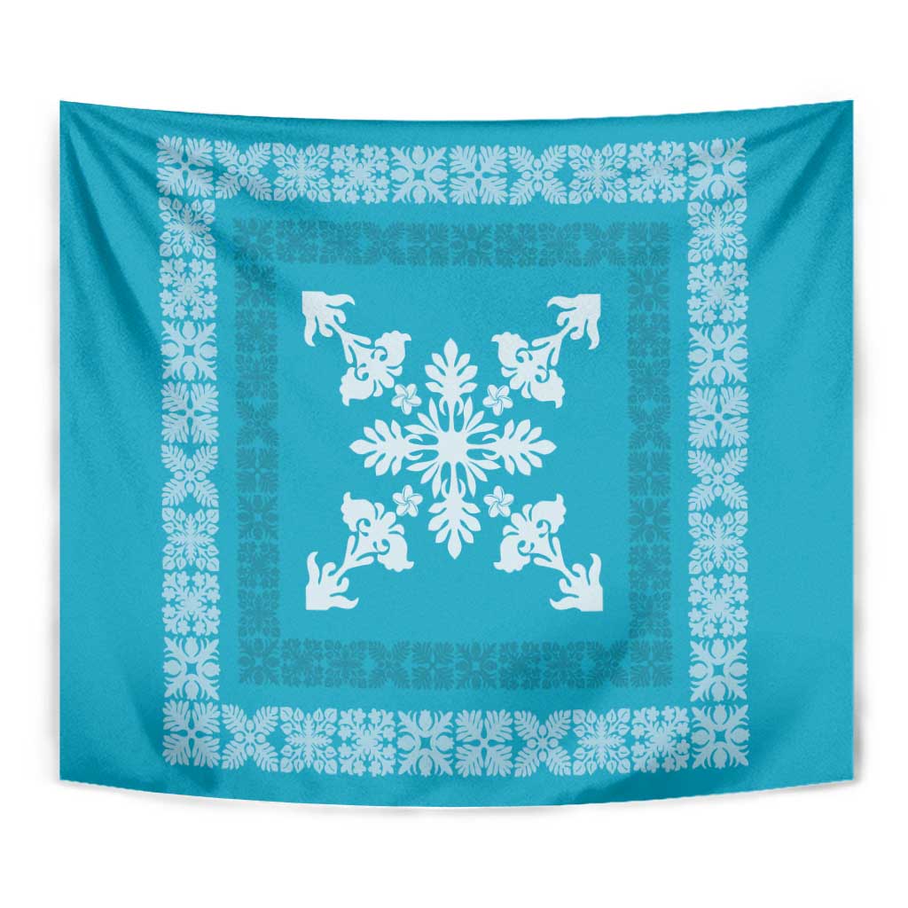 Hawaiian Quilt Block Design Tapestry Teal Hawaii Culture Motifs LT9 - Polynesian Pride