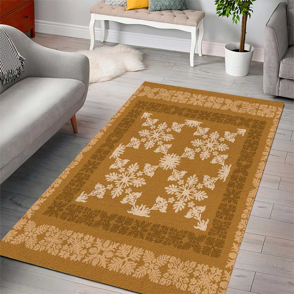 Hawaiian Quilt Pattern Area Rug Gold Hawaii Culture Tropical - Polynesian Pride