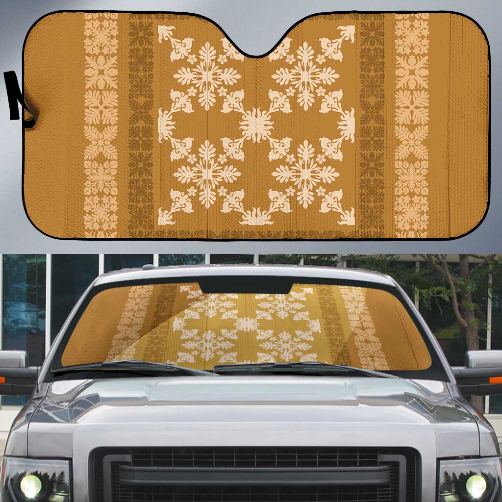 Hawaiian Quilt Pattern Auto Sun Shade Gold Hawaii Culture Tropical LT9 Gold - Polynesian Pride