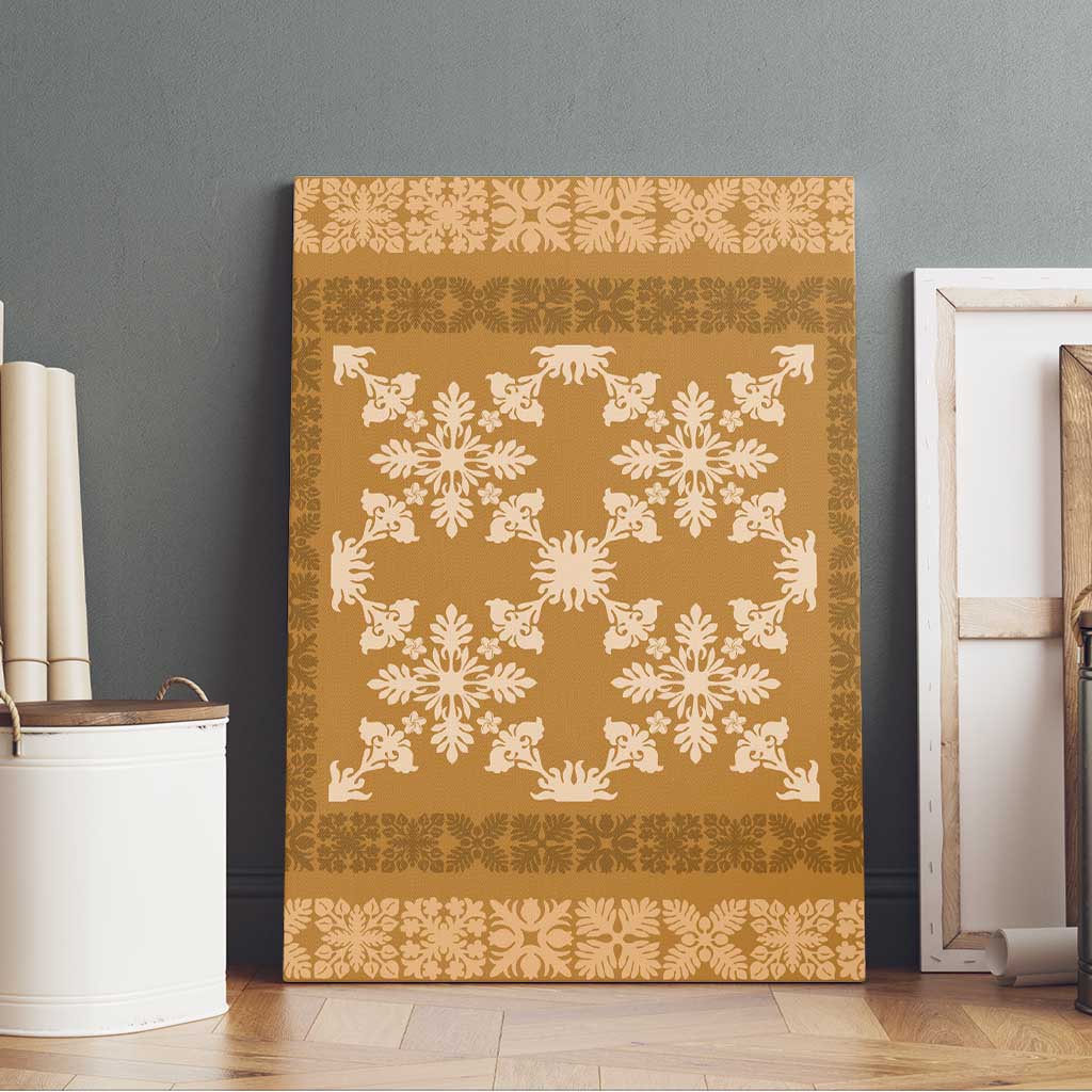 Hawaiian Quilt Pattern Canvas Wall Art Gold Hawaii Culture Tropical - Polynesian Pride