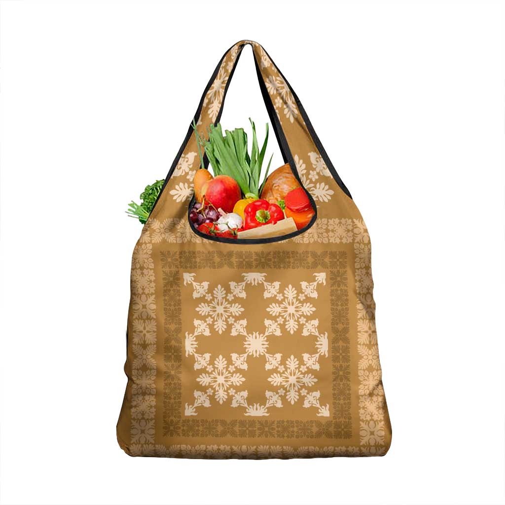 Hawaiian Quilt Pattern Grocery Bag Gold Hawaii Culture Tropical - Polynesian Pride