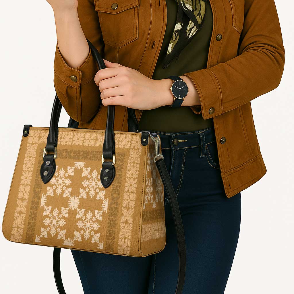 Hawaiian Quilt Pattern Leather Bag Gold Hawaii Culture Tropical - Polynesian Pride