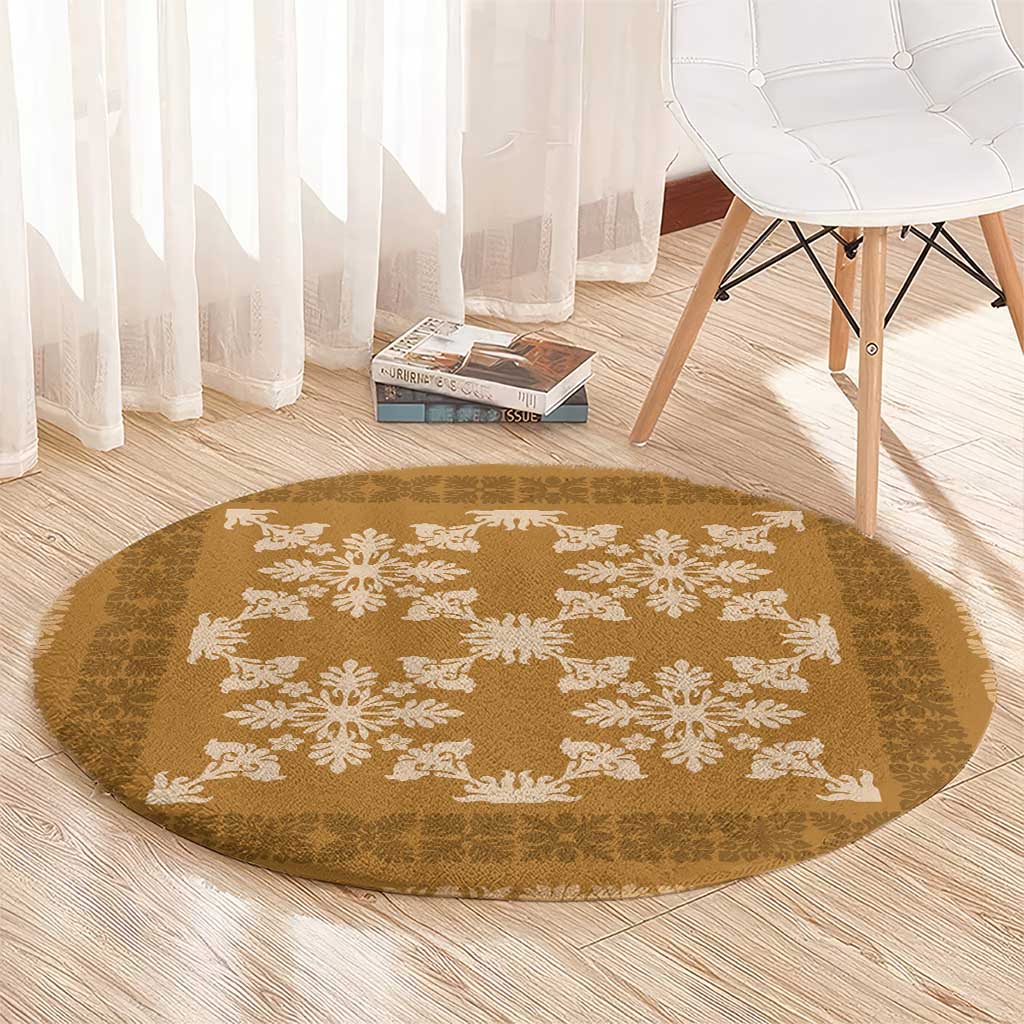 Hawaiian Quilt Pattern Round Carpet Gold Hawaii Culture Tropical - Polynesian Pride
