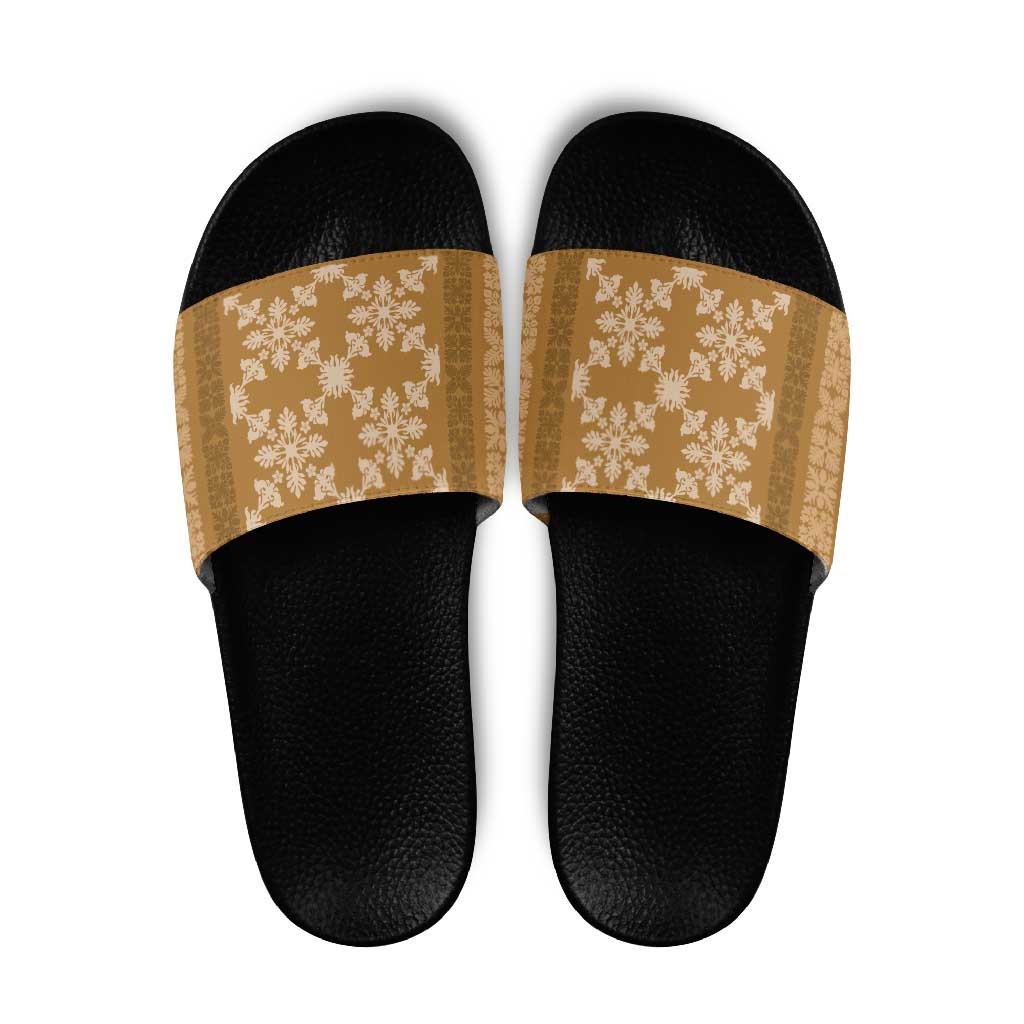 Hawaiian Quilt Pattern Slide Sandals Gold Hawaii Culture Tropical - Polynesian Pride