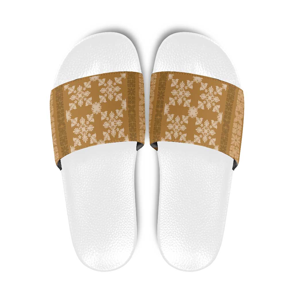 Hawaiian Quilt Pattern Slide Sandals Gold Hawaii Culture Tropical - Polynesian Pride