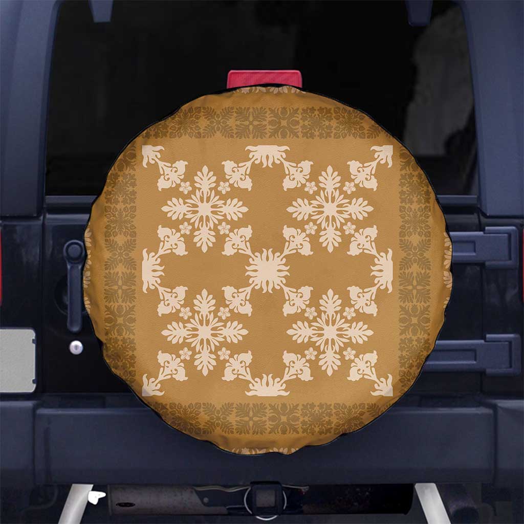 Hawaiian Quilt Pattern Spare Tire Cover Gold Hawaii Culture Tropical LT9 No hole Gold - Polynesian Pride