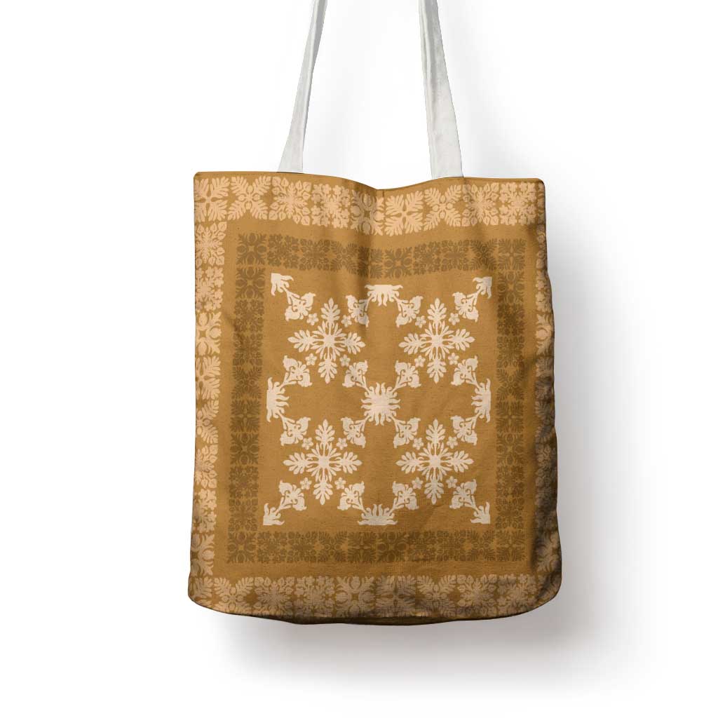 Hawaiian Quilt Pattern Tote Bag Gold Hawaii Culture Tropical - Polynesian Pride