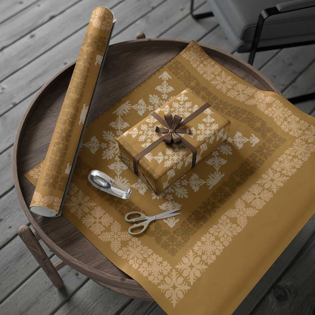 Hawaiian Quilt Pattern Wrapping Paper Gold Hawaii Culture Tropical - Polynesian Pride