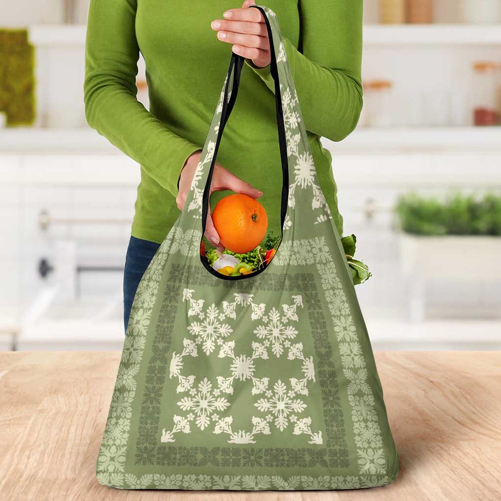 Hawaiian Quilt Pattern Grocery Bag Lime Hawaii Culture Tropical - Polynesian Pride