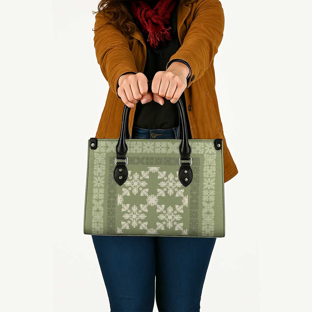 Hawaiian Quilt Pattern Leather Bag Lime Hawaii Culture Tropical - Polynesian Pride
