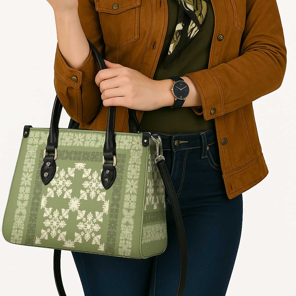 Hawaiian Quilt Pattern Leather Bag Lime Hawaii Culture Tropical - Polynesian Pride