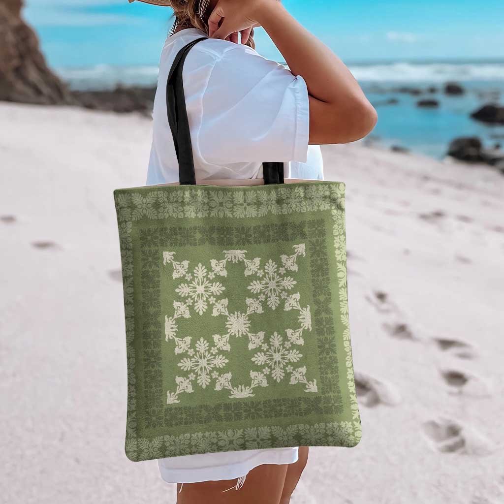 Hawaiian Quilt Pattern Tote Bag Lime Hawaii Culture Tropical - Polynesian Pride