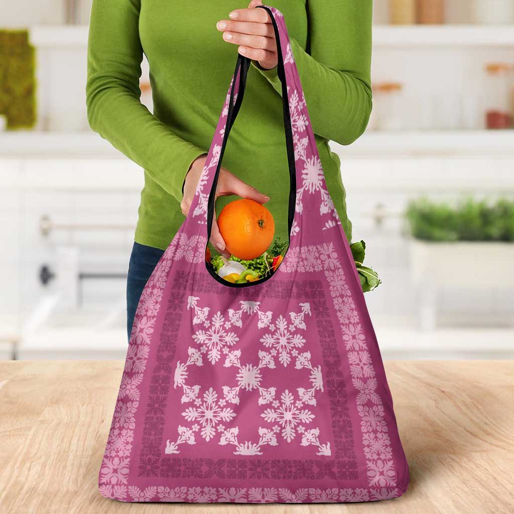 Hawaiian Quilt Pattern Grocery Bag Pink Hawaii Culture Tropical - Polynesian Pride