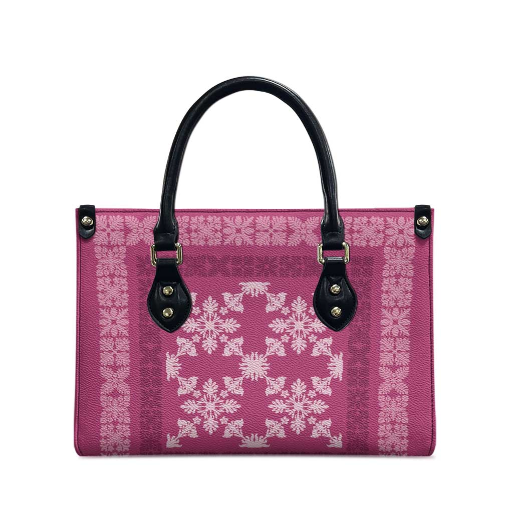 Hawaiian Quilt Pattern Leather Bag Pink Hawaii Culture Tropical - Polynesian Pride