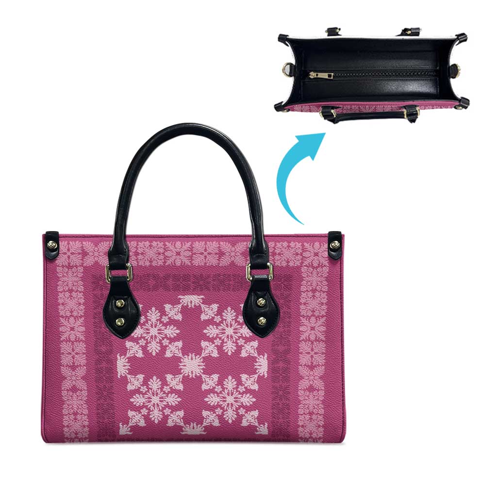 Hawaiian Quilt Pattern Leather Bag Pink Hawaii Culture Tropical - Polynesian Pride
