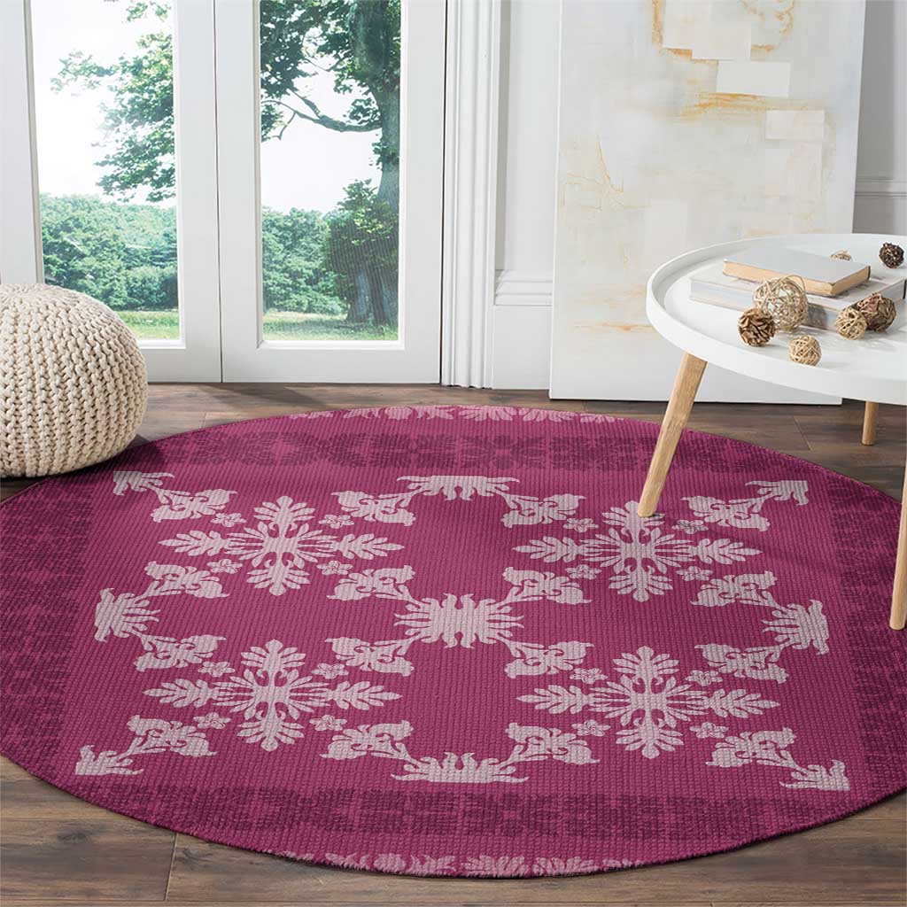 Hawaiian Quilt Pattern Round Carpet Pink Hawaii Culture Tropical - Polynesian Pride