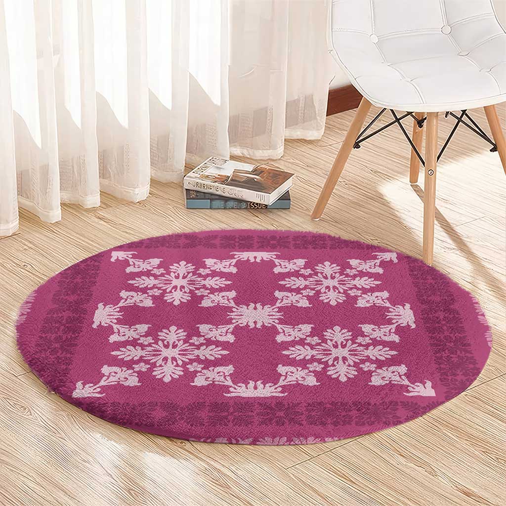 Hawaiian Quilt Pattern Round Carpet Pink Hawaii Culture Tropical - Polynesian Pride