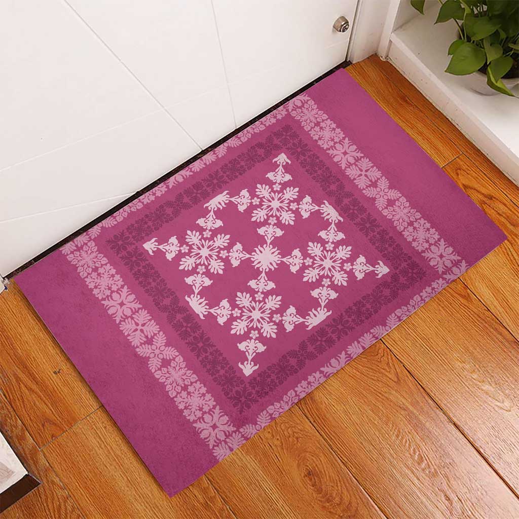 Hawaiian Quilt Pattern Rubber Doormat Pink Hawaii Culture Tropical - Polynesian Pride