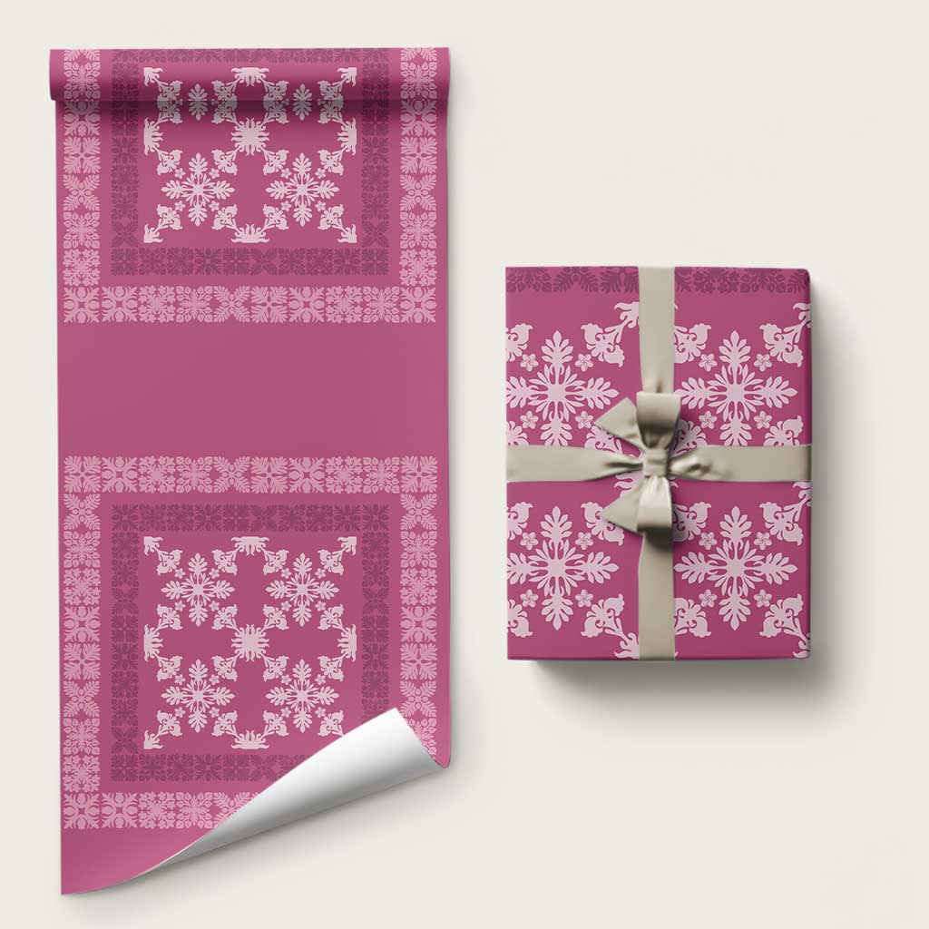Hawaiian Quilt Pattern Wrapping Paper Pink Hawaii Culture Tropical - Polynesian Pride