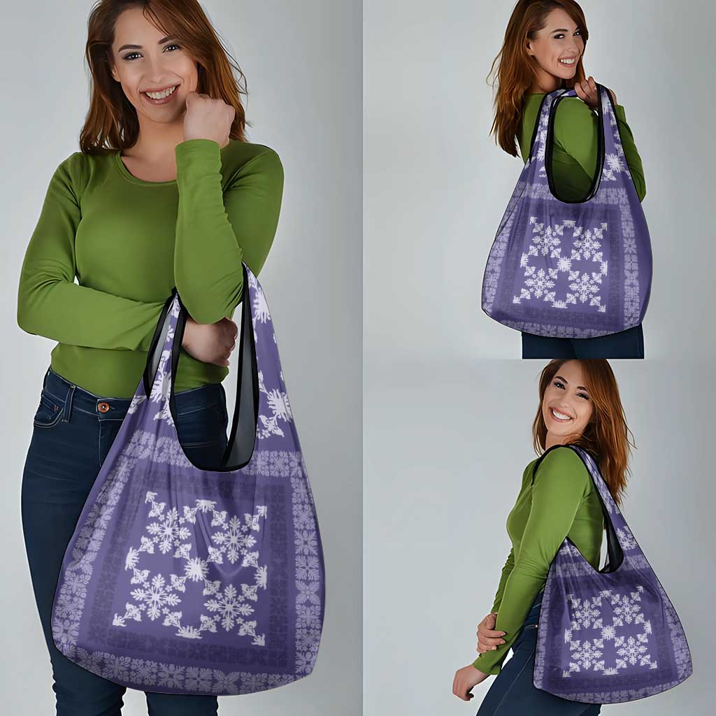 Hawaiian Quilt Pattern Grocery Bag Purple Hawaii Culture Tropical - Polynesian Pride