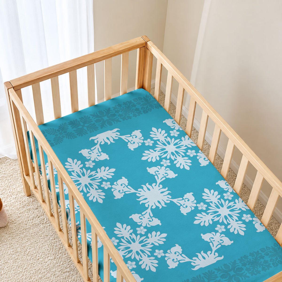 Hawaiian Quilt Pattern Baby Bed Cover Teal Hawaii Culture Tropical LT9 - Polynesian Pride