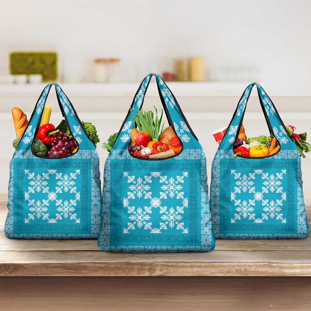 Hawaiian Quilt Pattern Grocery Bag Teal Hawaii Culture Tropical - Polynesian Pride