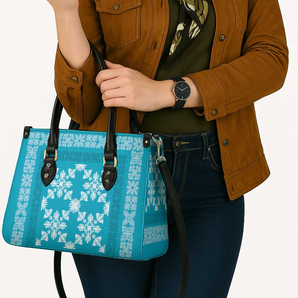Hawaiian Quilt Pattern Leather Bag Teal Hawaii Culture Tropical - Polynesian Pride